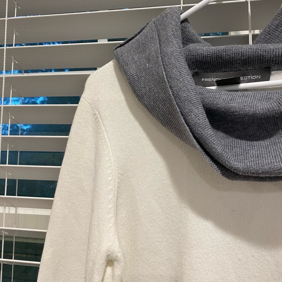 French Connection White Cream Grey Two Tone Cowl Neck Long Sleeve Sweater - Picture 6 of 8